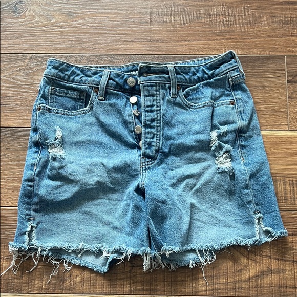 Old Navy Pants - Old Navy Blue Distressed Button Fly Jean Shorts - 5” inseam